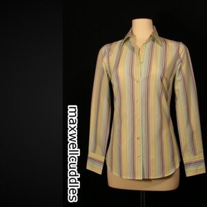 J CREW KATHRYN BLOUSE blue & green STRIPE  COTTON NWT Medium button down office